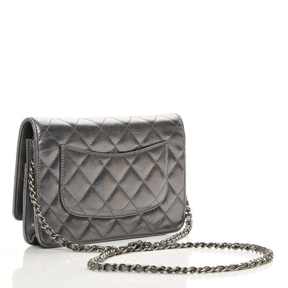 Chanel Metallic Aged Calfskin Reissue Wallet On Chain WOC Dark Silver 3 of 8