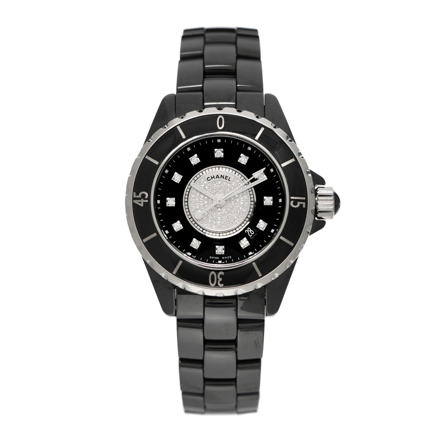 Stainless Steel Ceramic Diamond Dial 33mm J12 Quartz Watch Black