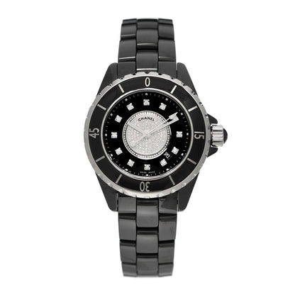 Chanel Stainless Steel Ceramic Diamond Dial 33mm J12 Quartz Watch Black 1 of 5
