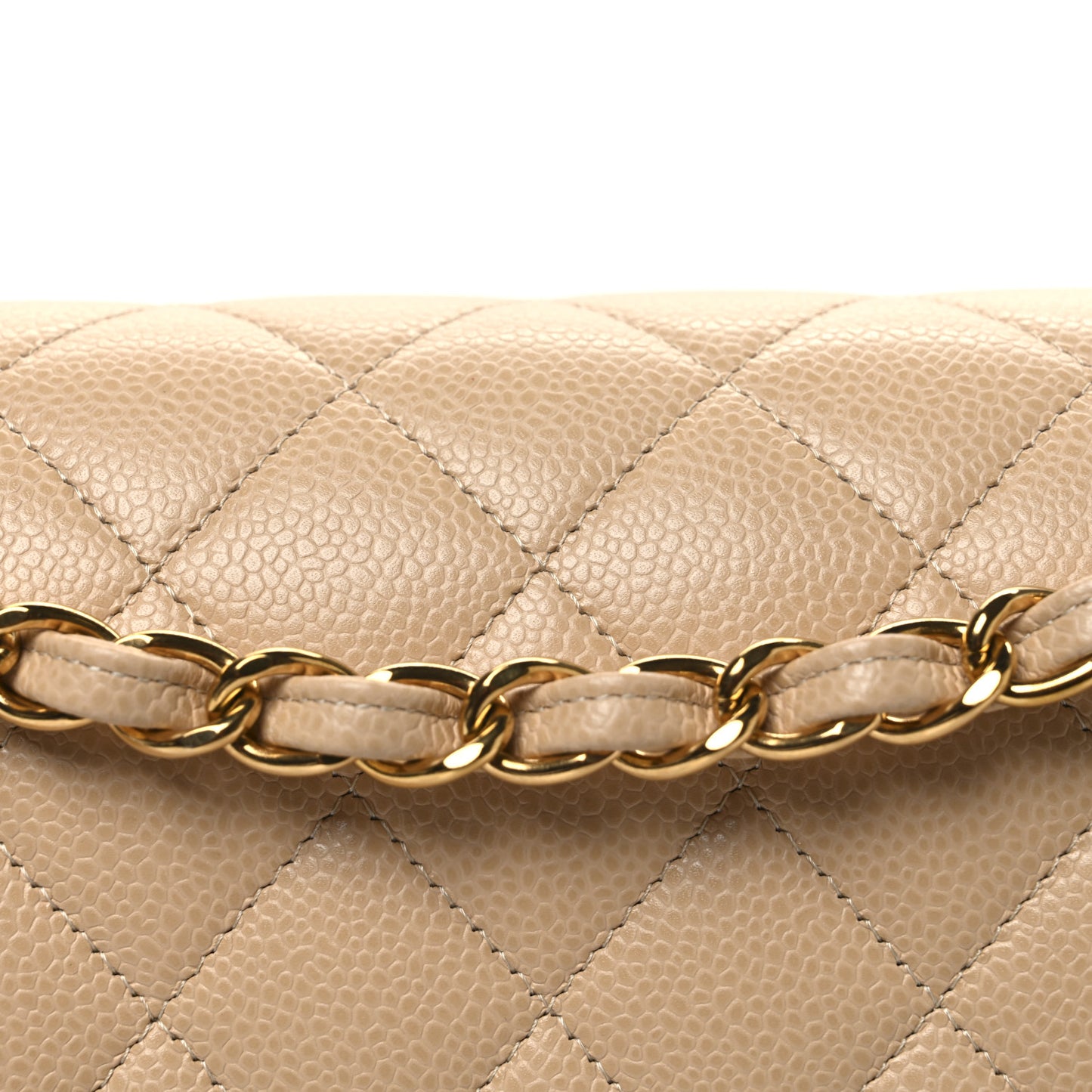 Caviar Quilted Jumbo Double Flap Beige