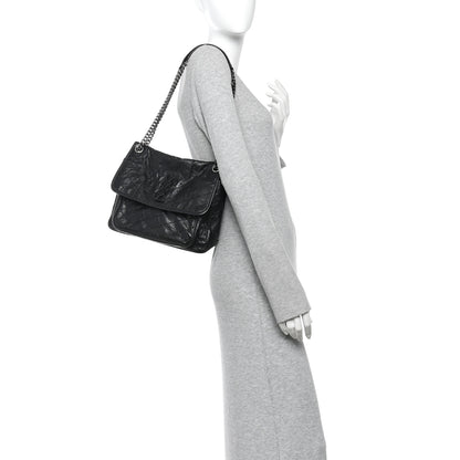 Saint Laurent Crinkled Calfskin Matelasse Monogram Medium Niki Chain Satchel Black 2 of 16