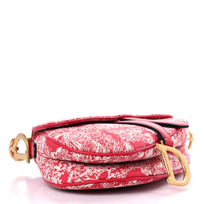 Christian Dior Canvas Reverse Embroidered Toile De Jouy Saddle Bag Red 3 of 8