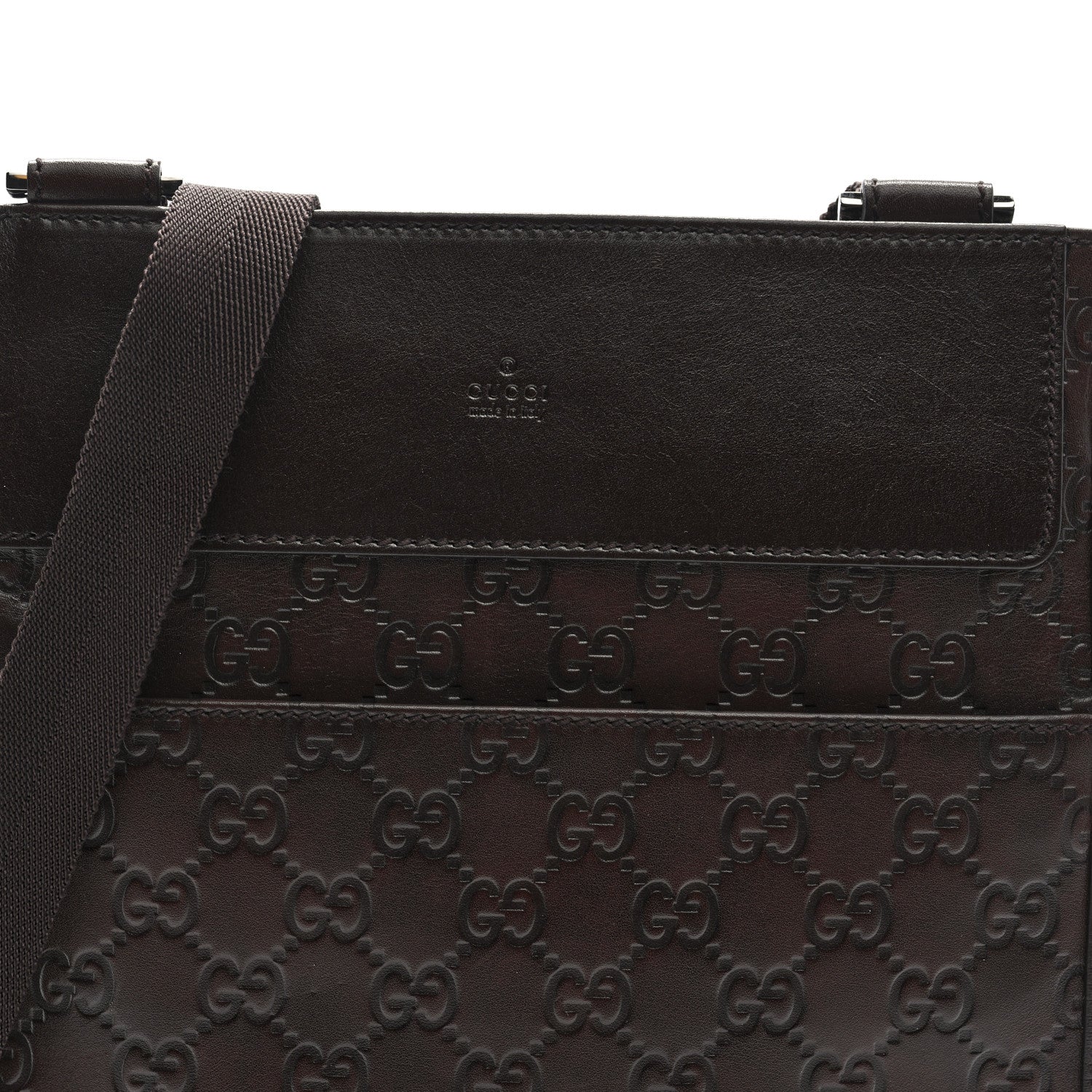 Gucci Guccissima Medium Flat Messenger Bag Dark Brown 8 of 10