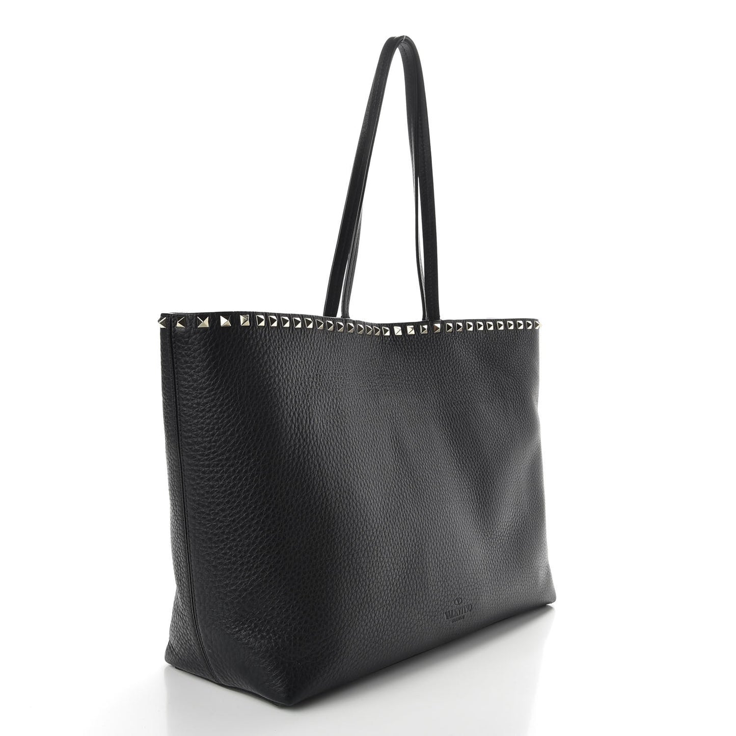 Grained Calfskin Rockstud Shoulder Tote Black