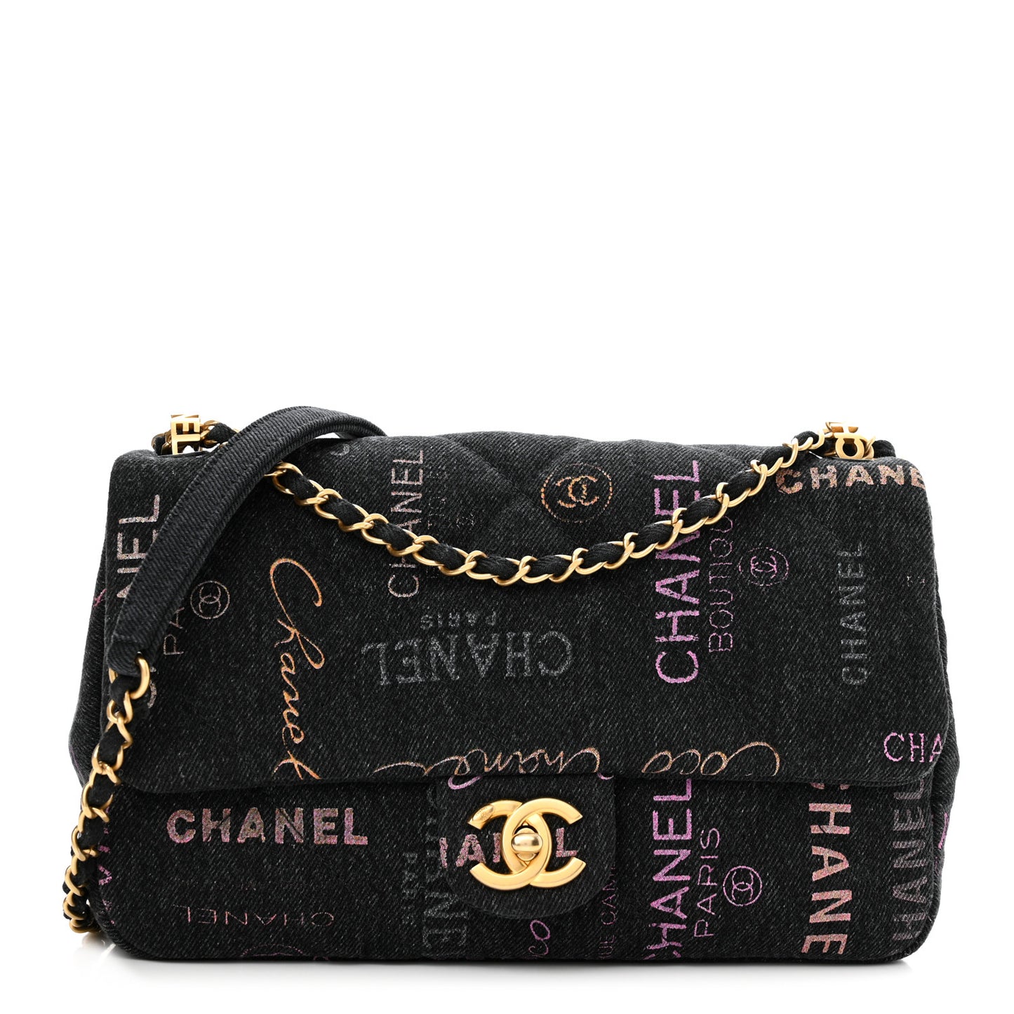 Denim Quilted Denim Mood Large Flap Black Multicolor