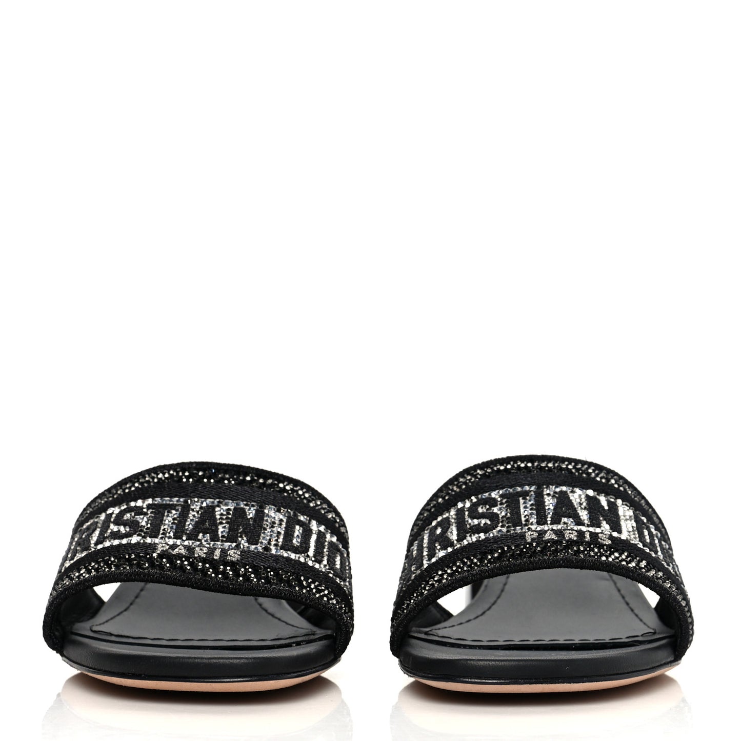 Canvas Crystal Embroidered Dway 40mm Slide Sandals 38 Black