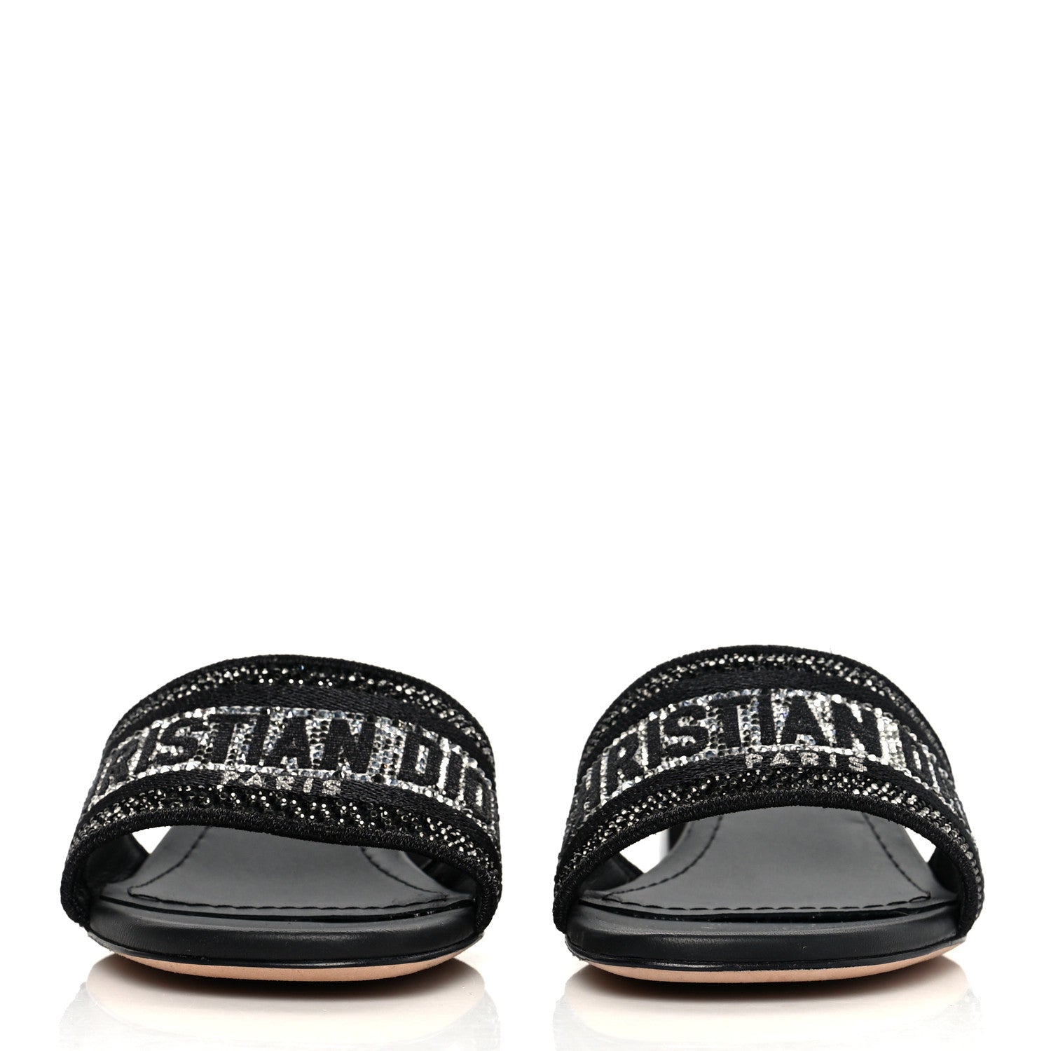 Christian Dior Canvas Crystal Embroidered Dway 40mm Slide Sandals 38 Black 2 of 8