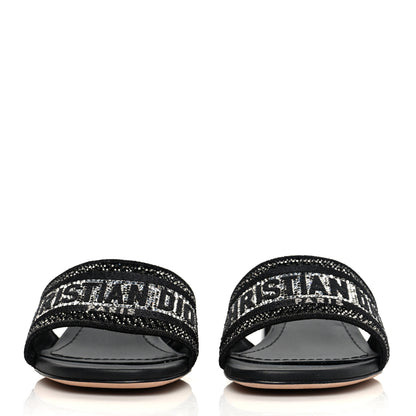 Christian Dior Canvas Crystal Embroidered Dway 40mm Slide Sandals 38 Black 2 of 8