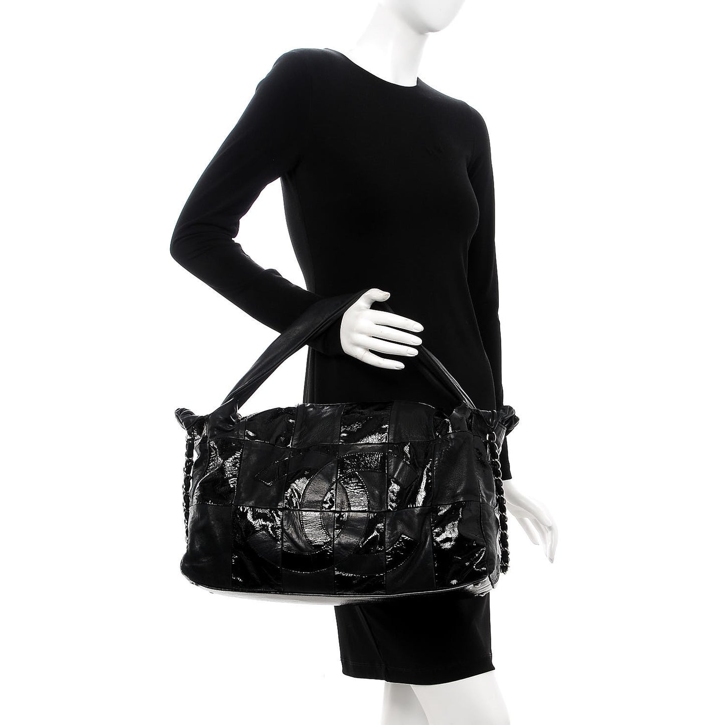 Lambskin Patent Calfskin Brooklyn Patchwork Hobo Black