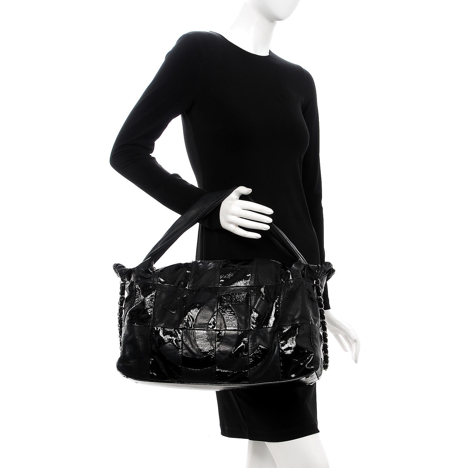 Chanel Lambskin Patent Calfskin Brooklyn Patchwork Hobo Black 2 of 9