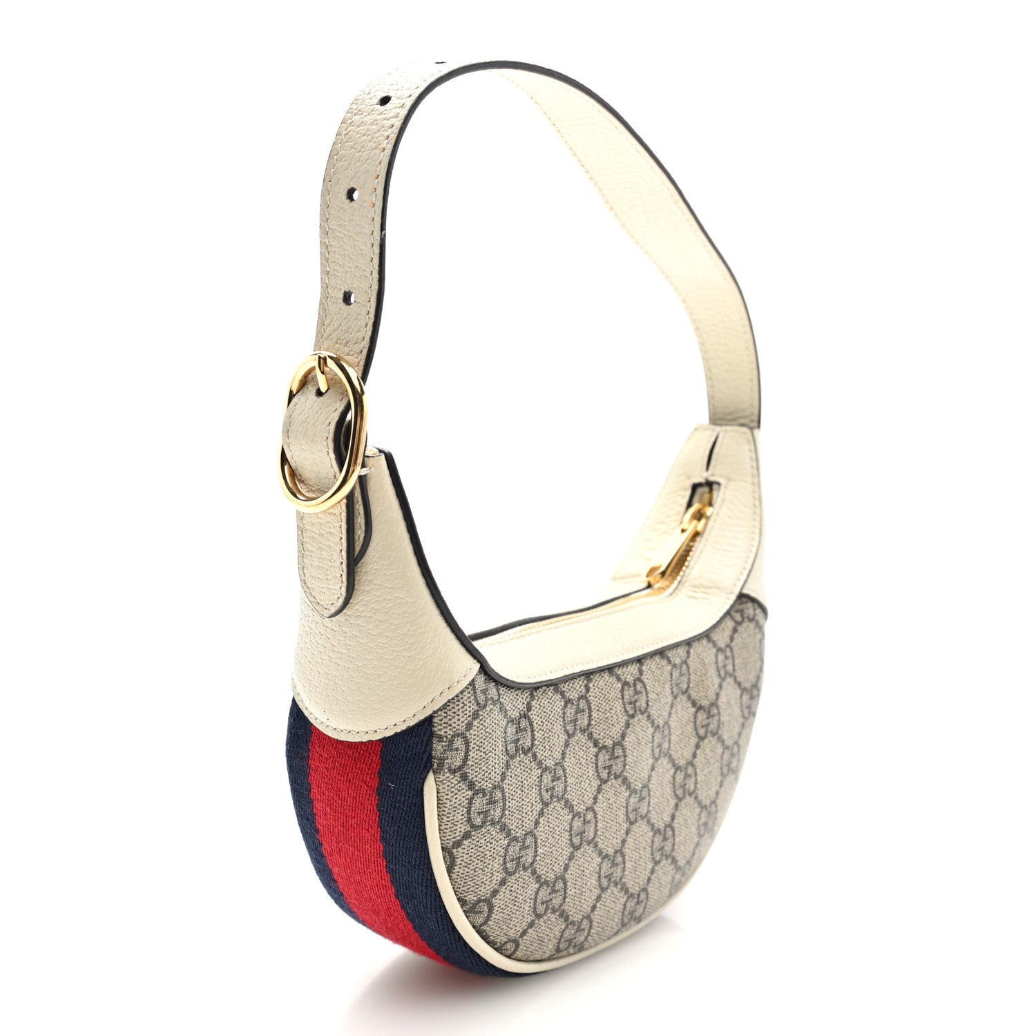 Gucci GG Supreme Monogram Textured Dollar Calfskin Web Mini Ophidia Half Moon Hobo Beige Ebony Mystic White 3 of 10