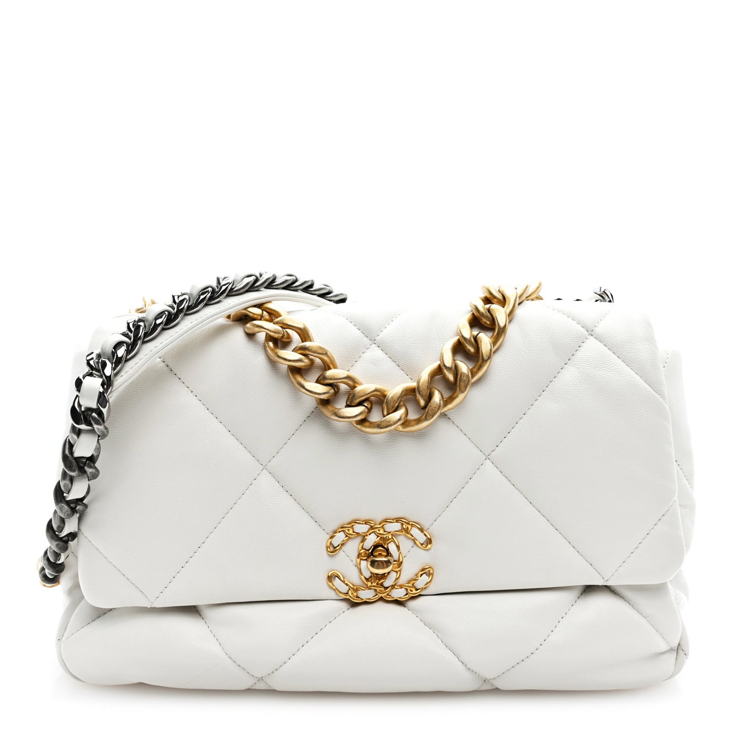 Goatskin Quilted Large Chanel 19 Flap White