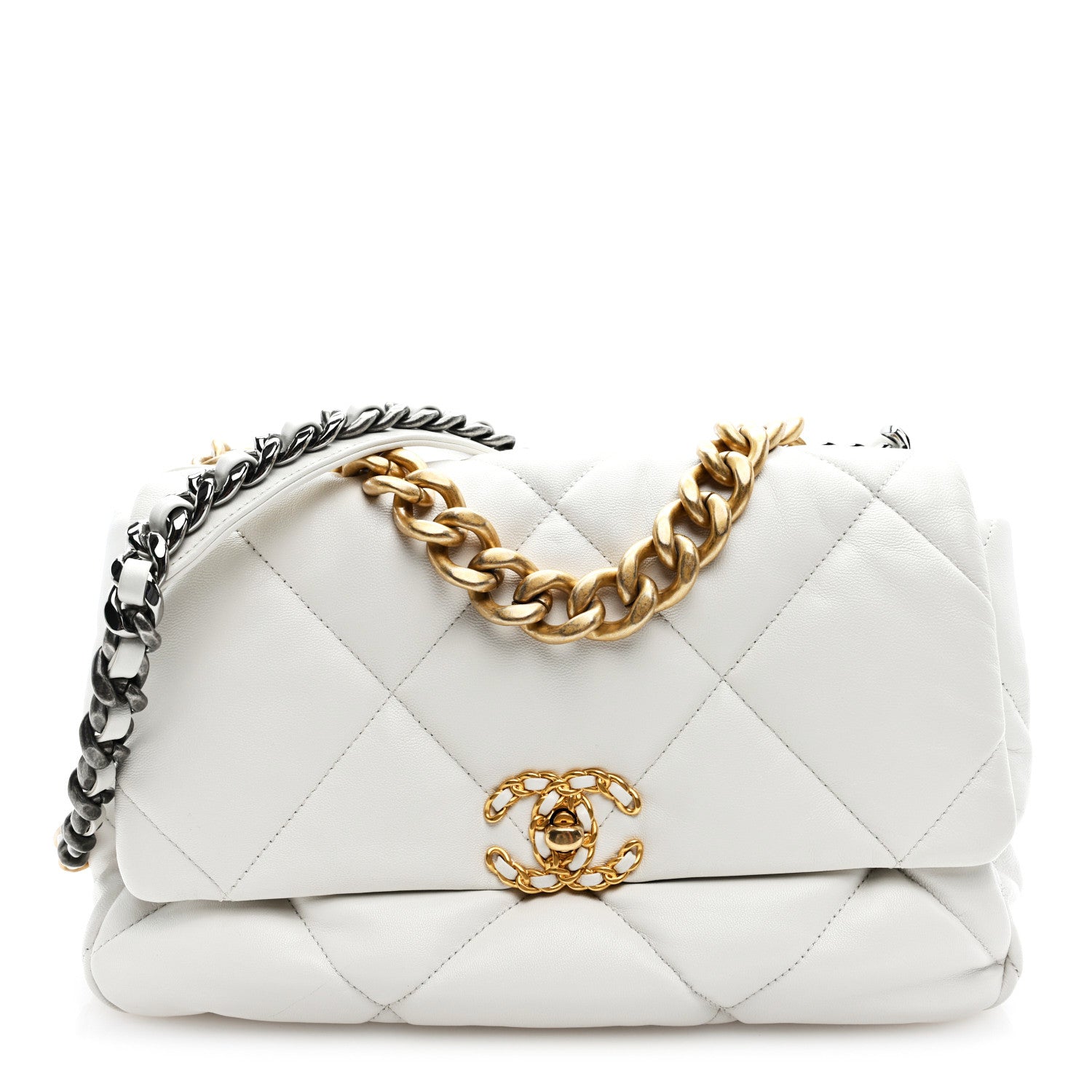 Chanel Goatskin Quilted Large Chanel 19 Flap White 1 of 10