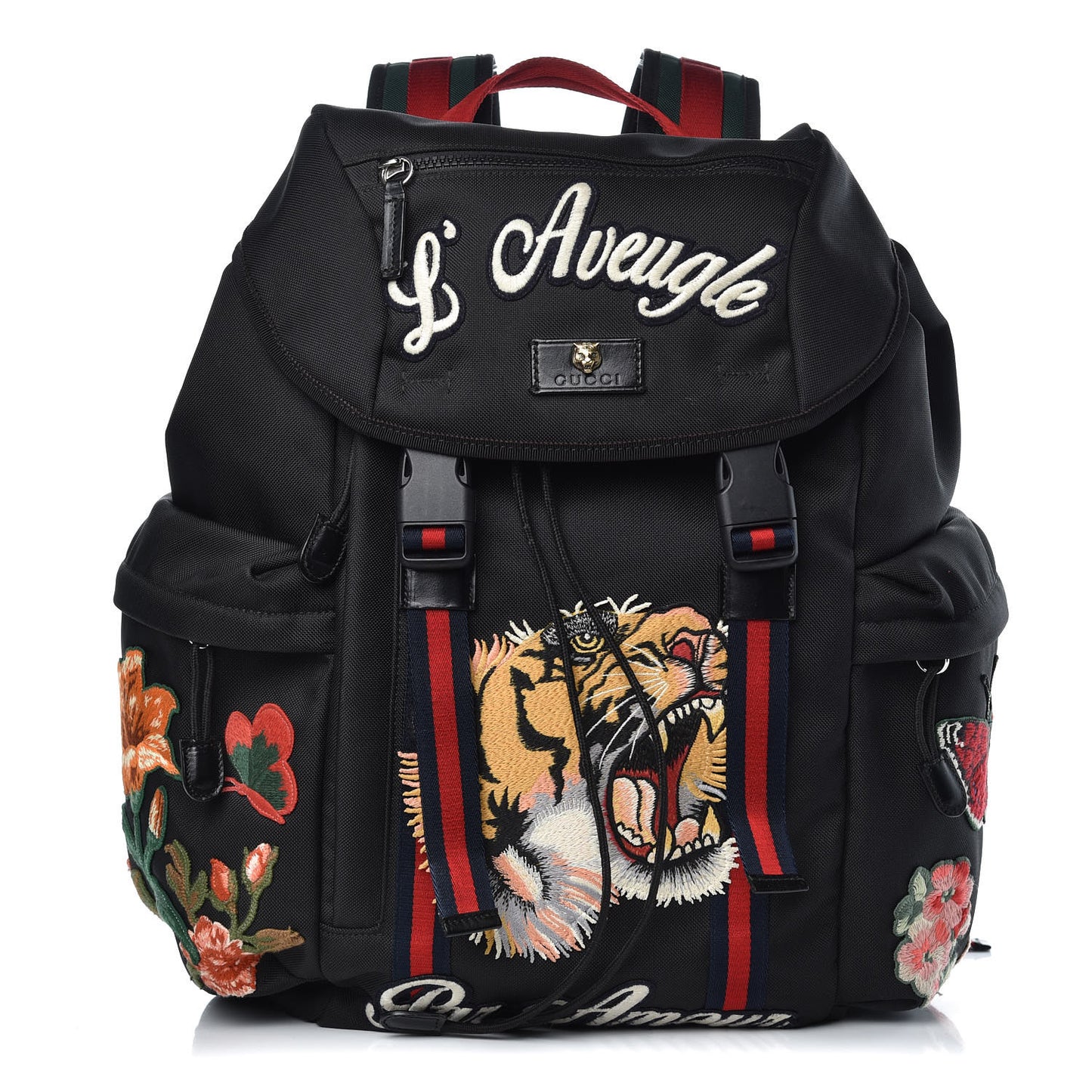 Techno Canvas Web L'Aveugle Par Amour Embroidered Double Buckle Backpack Black