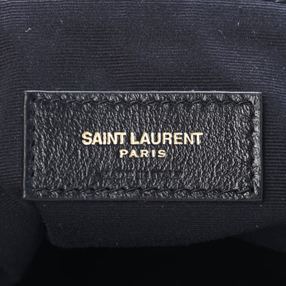 Saint Laurent Folk Raffia Calfskin Teddy Drawstring Bag Natural Black 6 of 9