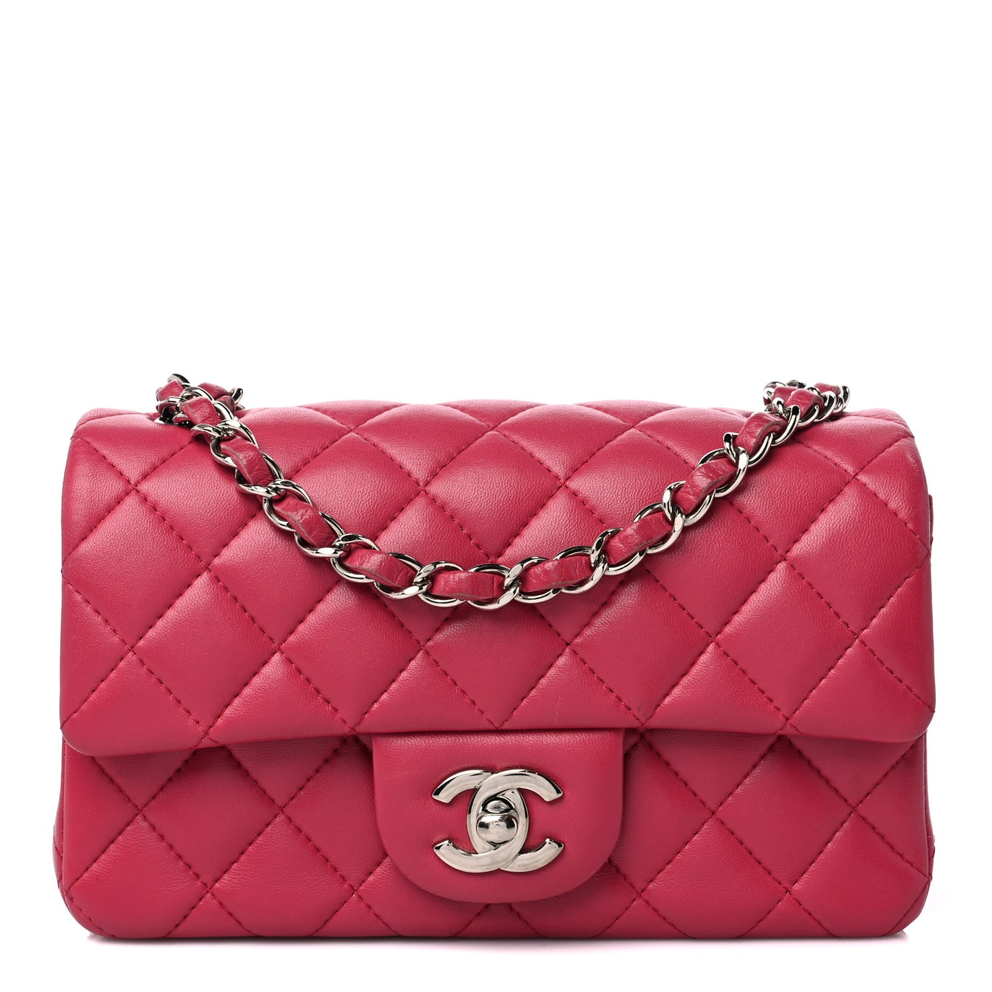 Lambskin Quilted Mini Rectangular Flap Dark Pink