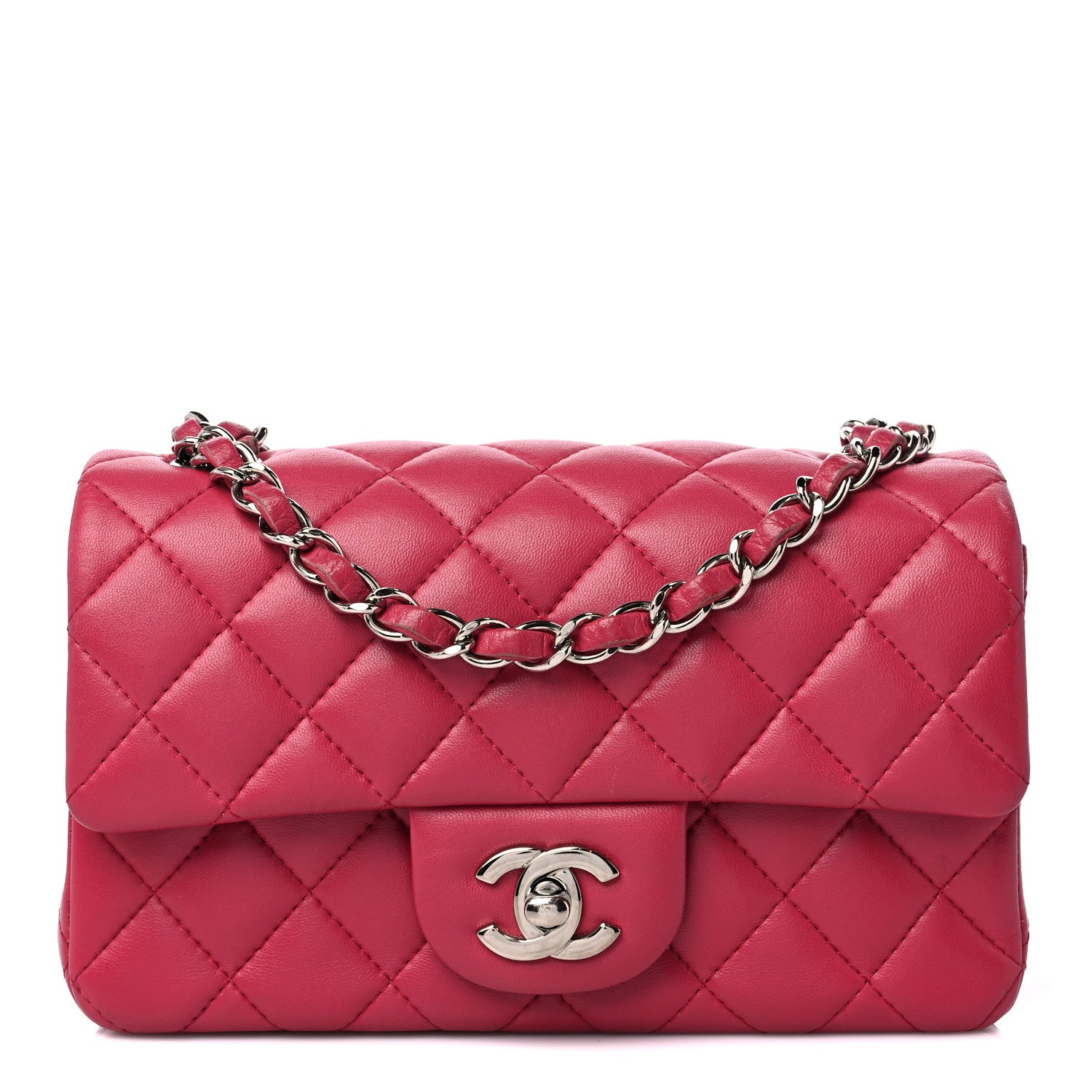 Chanel Lambskin Quilted Mini Rectangular Flap Dark Pink 1 of 14