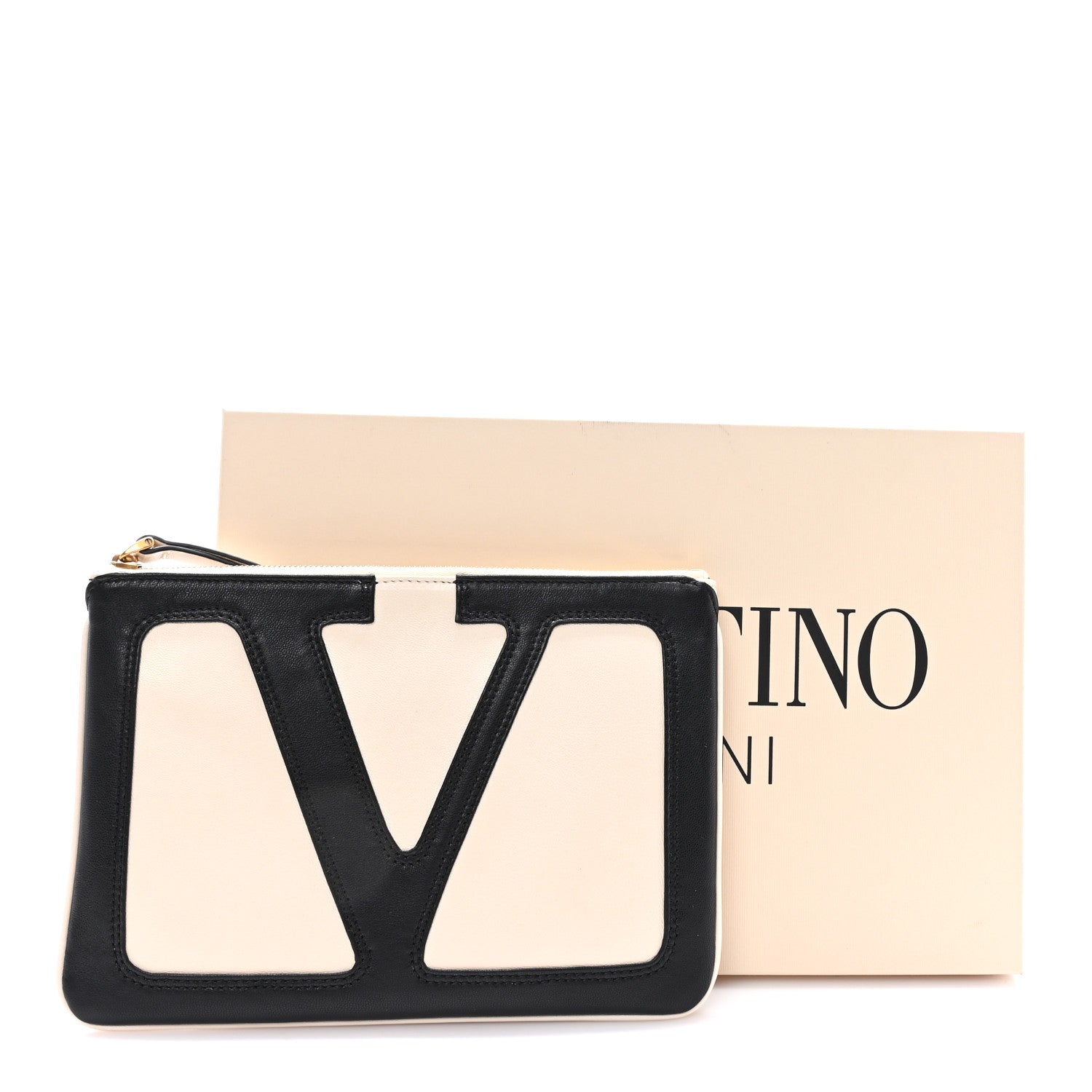 Valentino Garavani Nappa Vlogo Zip Pouch Butter Black 1813407