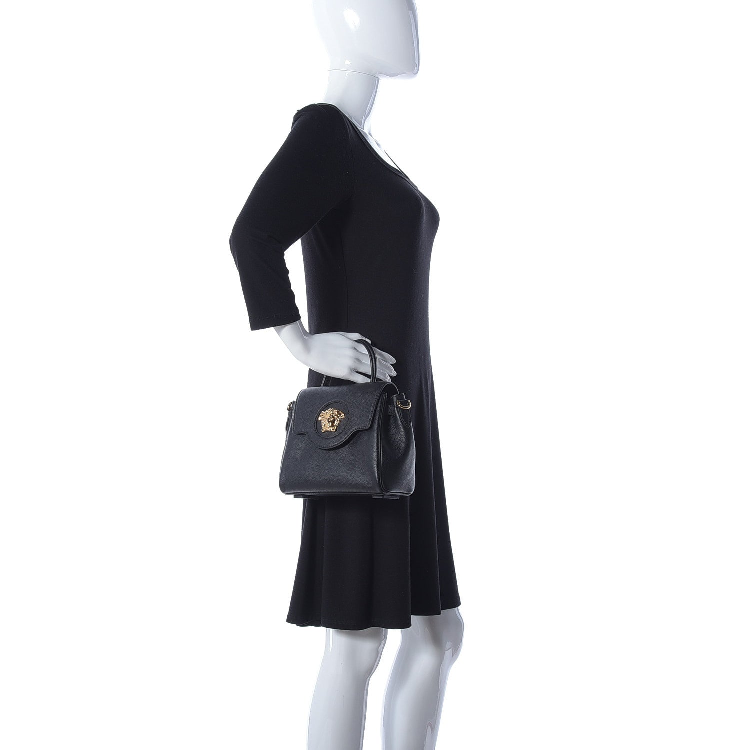 Versace Grained Calfskin Small La Medusa Top Handle Bag Black 2 of 2