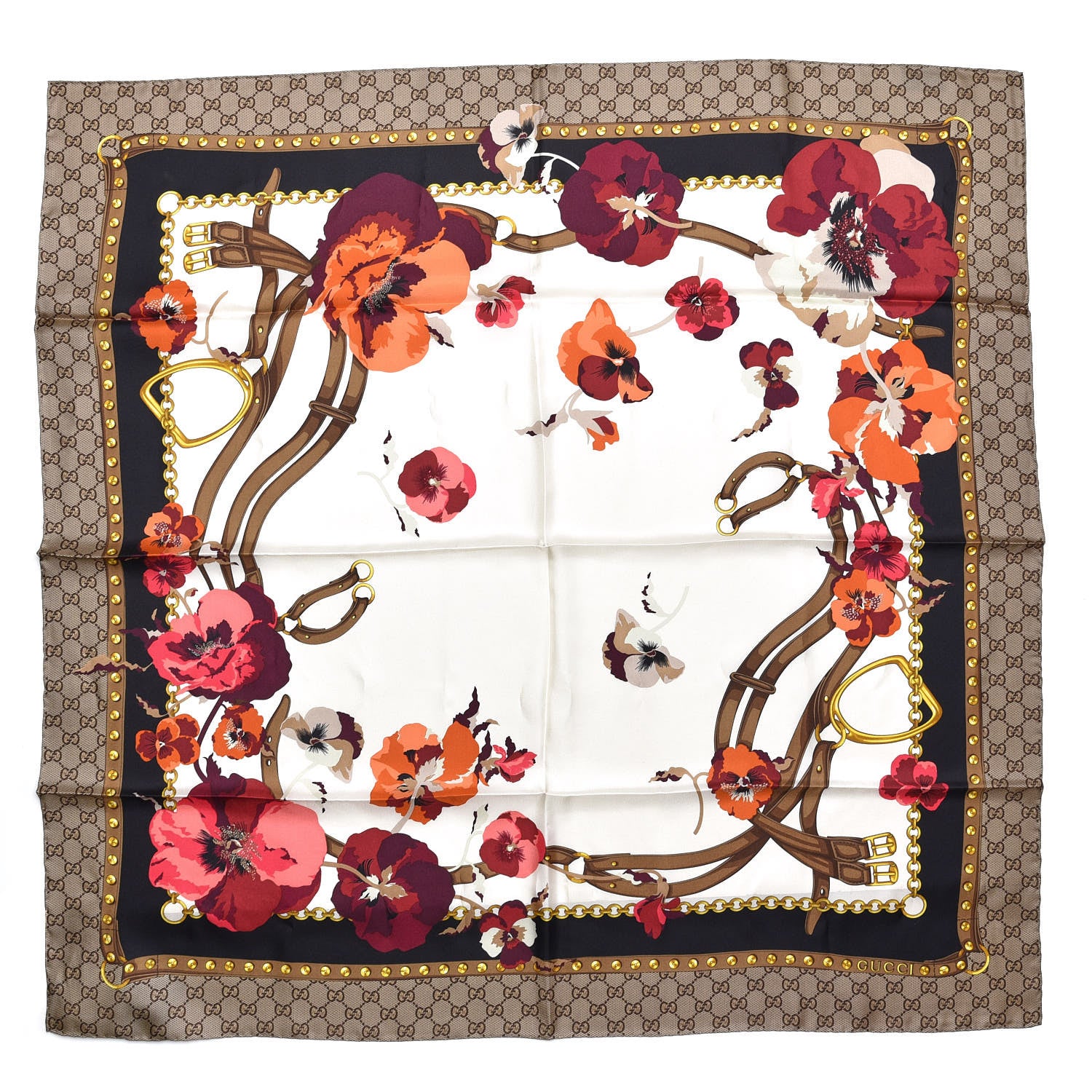 Gucci Silk Twill GG Monogram New Panshie Square Scarf Black Dark Purple 1 of 6