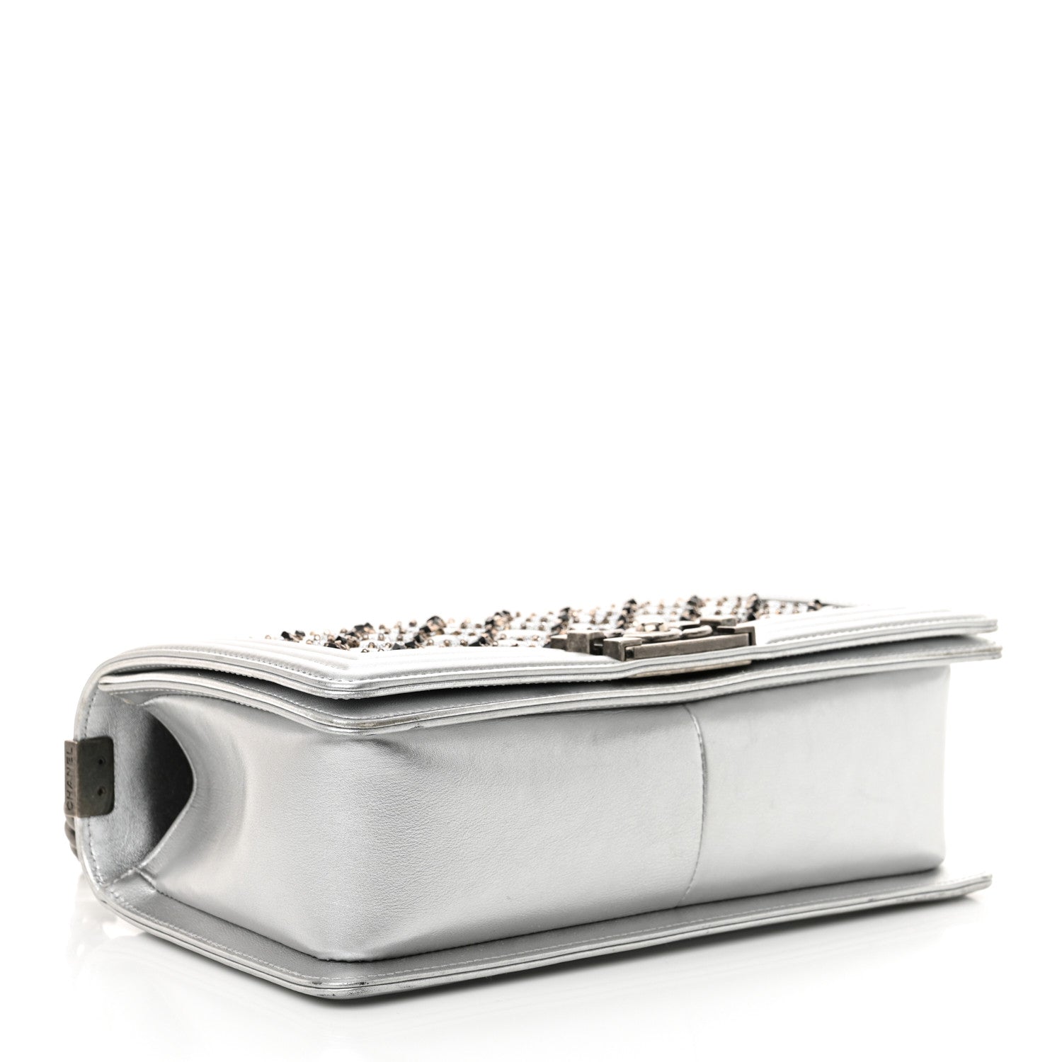 Chanel Metallic Lambskin Embellished Medium Boy Flap Silver 3 of 14