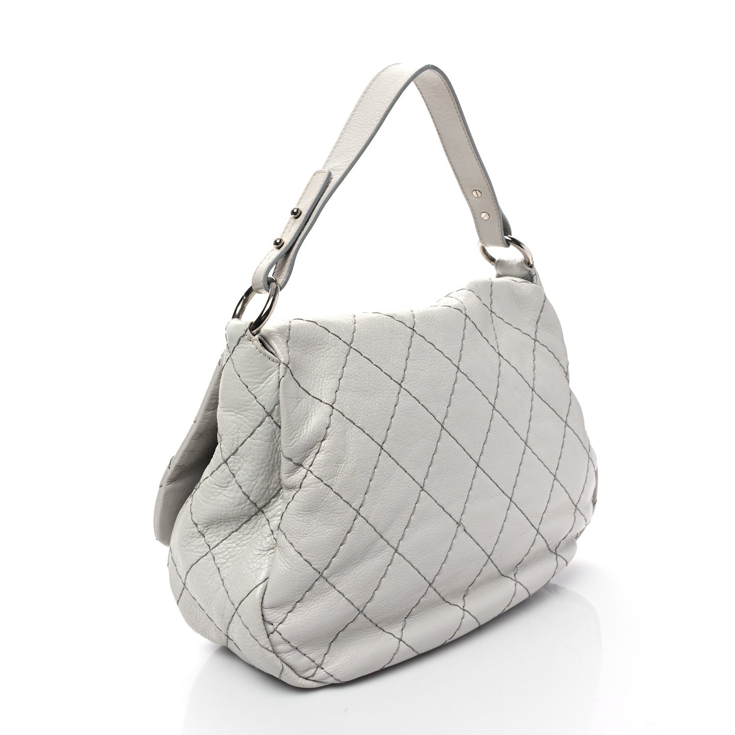 Chanel Glazed Calfskin XL On The Road Flap Light Grey 3 of 14