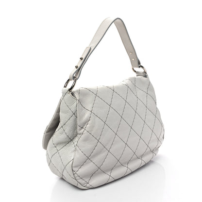 Chanel Glazed Calfskin XL On The Road Flap Light Grey 3 of 14