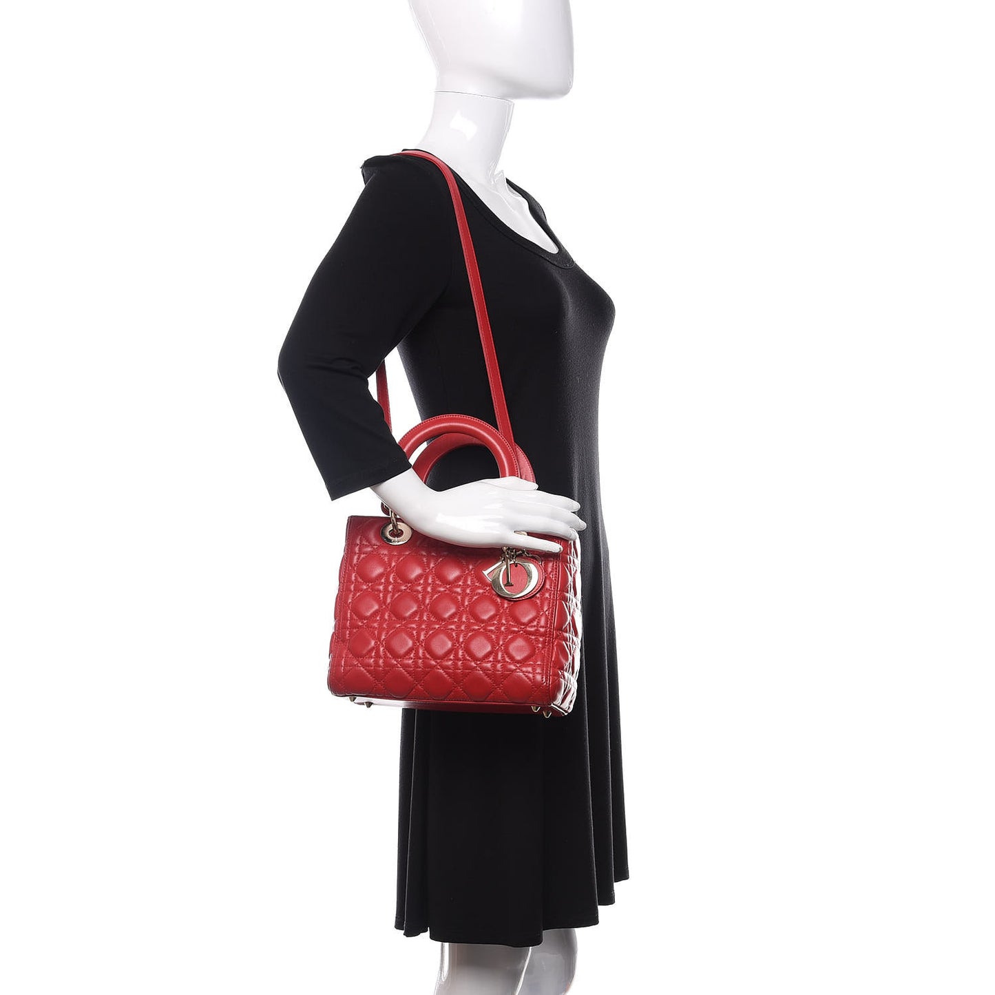 Lambskin Cannage Medium Lady Dior Red