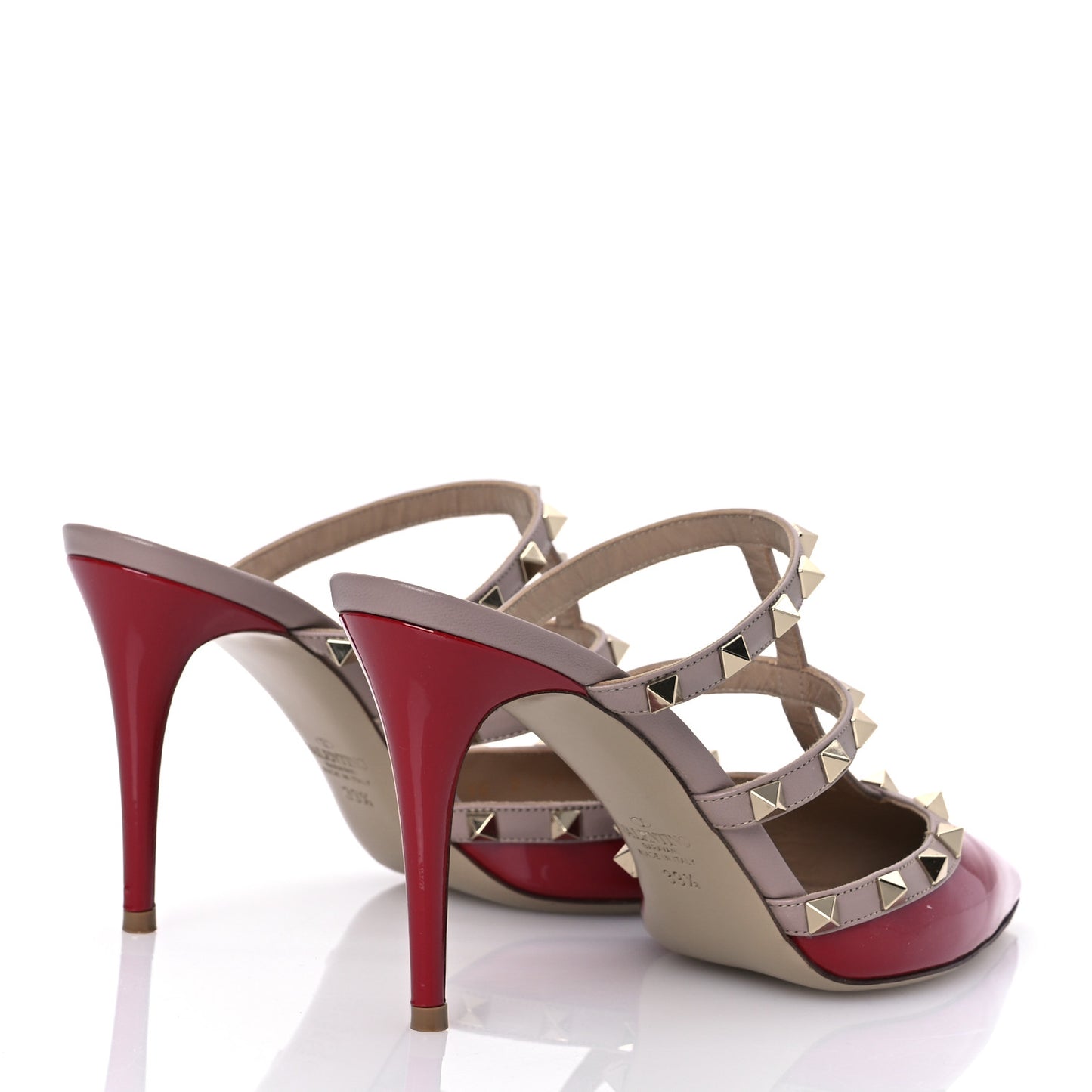 Patent Rockstud 90mm Cage Mules 39.5 Rosso Beige