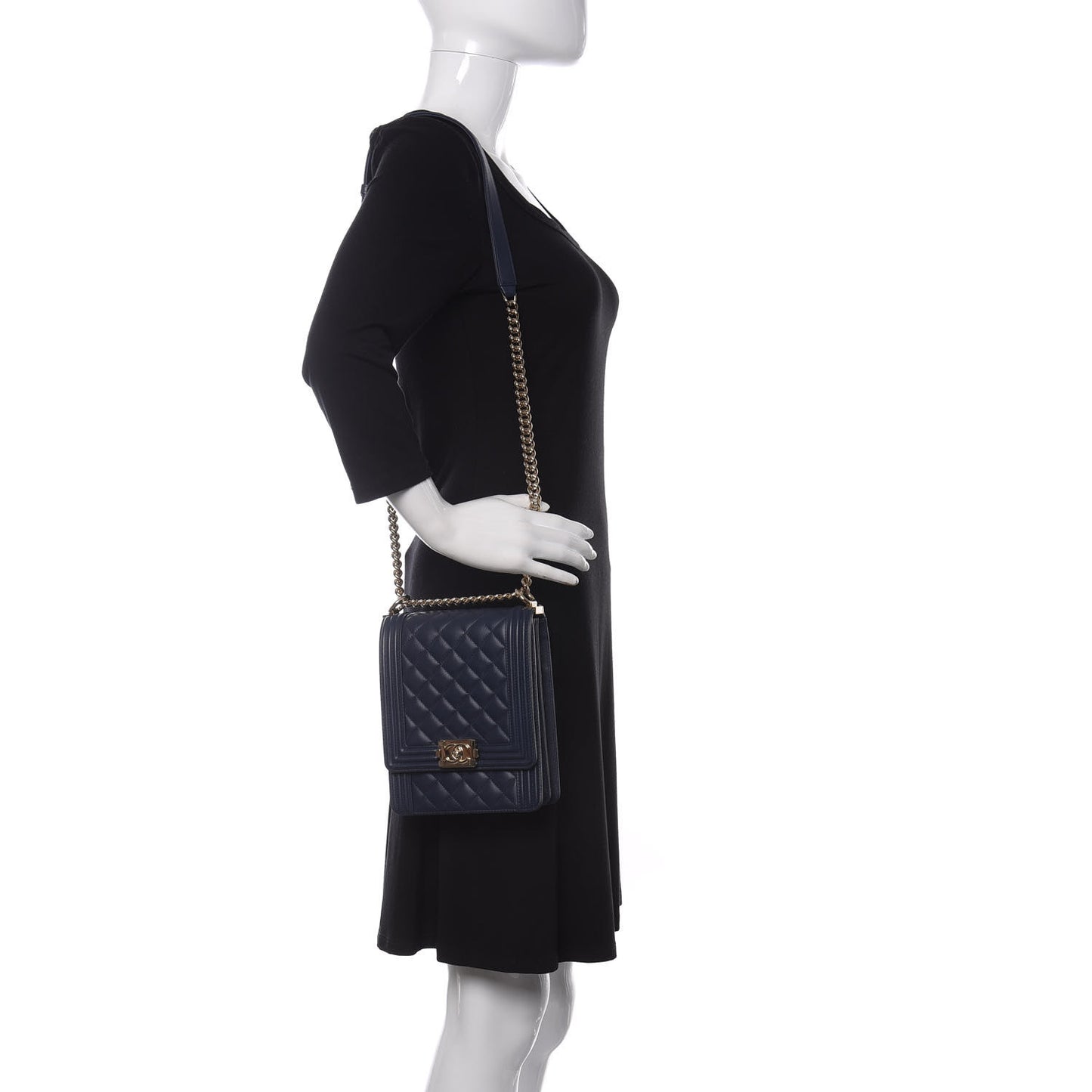 Calfskin Quilted North South Boy Flap Navy