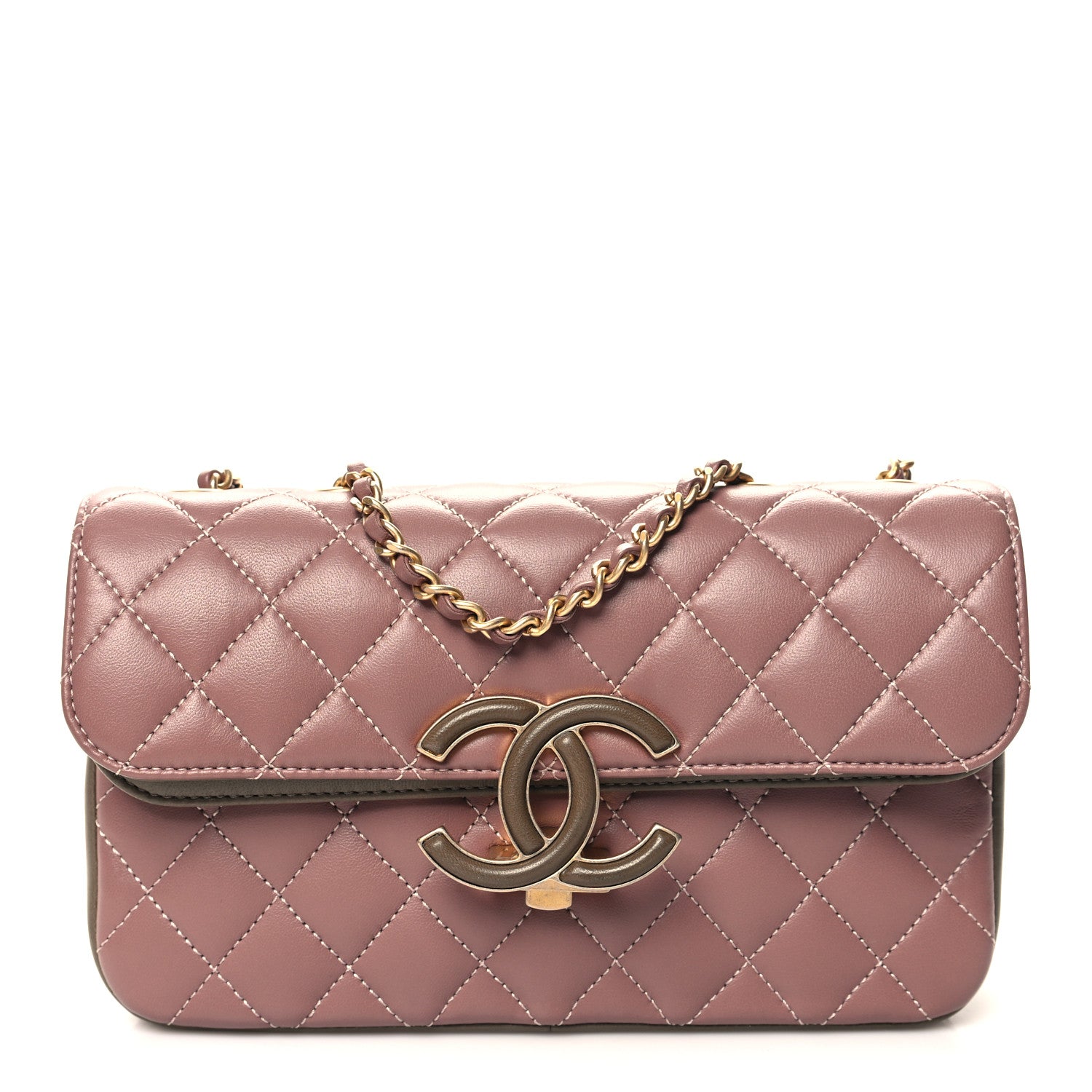 Chanel Lambskin Quilted Small CC Chic Flap Purple Brown 1 of 12