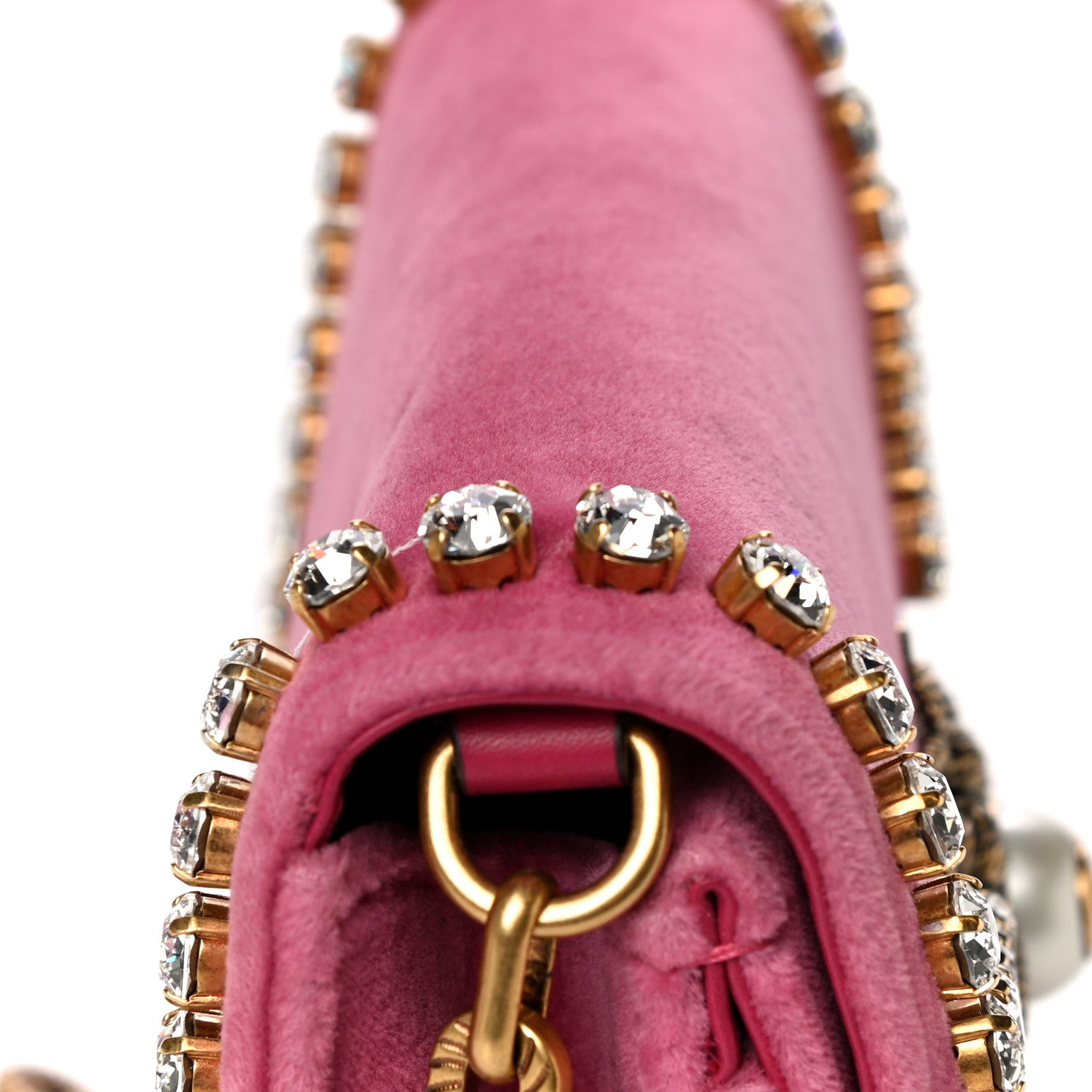 Gucci Velvet Crystal Mini Bee Broadway Shoulder Bag Light Raspberry Rose 22 of 27