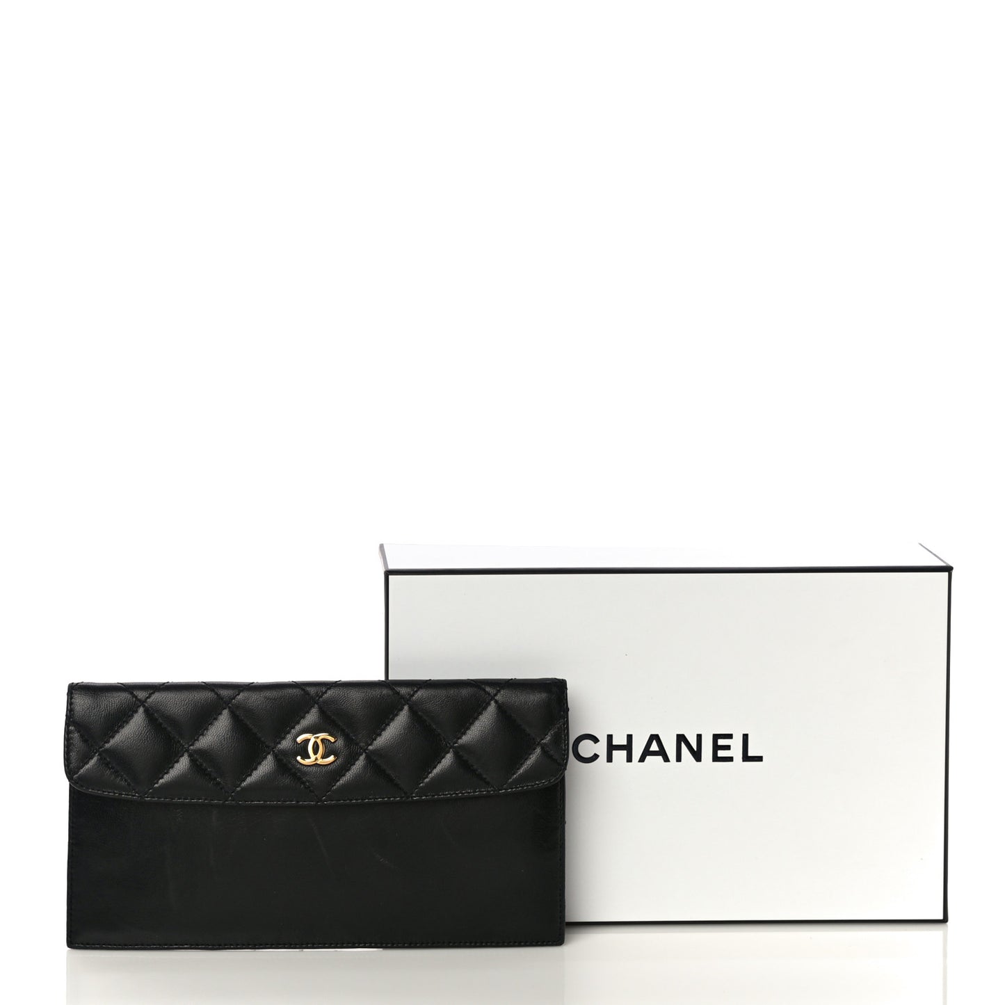 Calfskin Quilted CC Flap Clutch Black