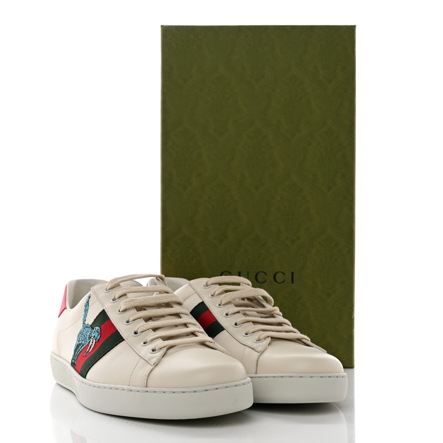 Gucci X FREYA HARTAS Calfskin Miro Soft Web Mythical Creature Embroidered Mens Ace Sneakers 11 New Mystic White 14 of 14