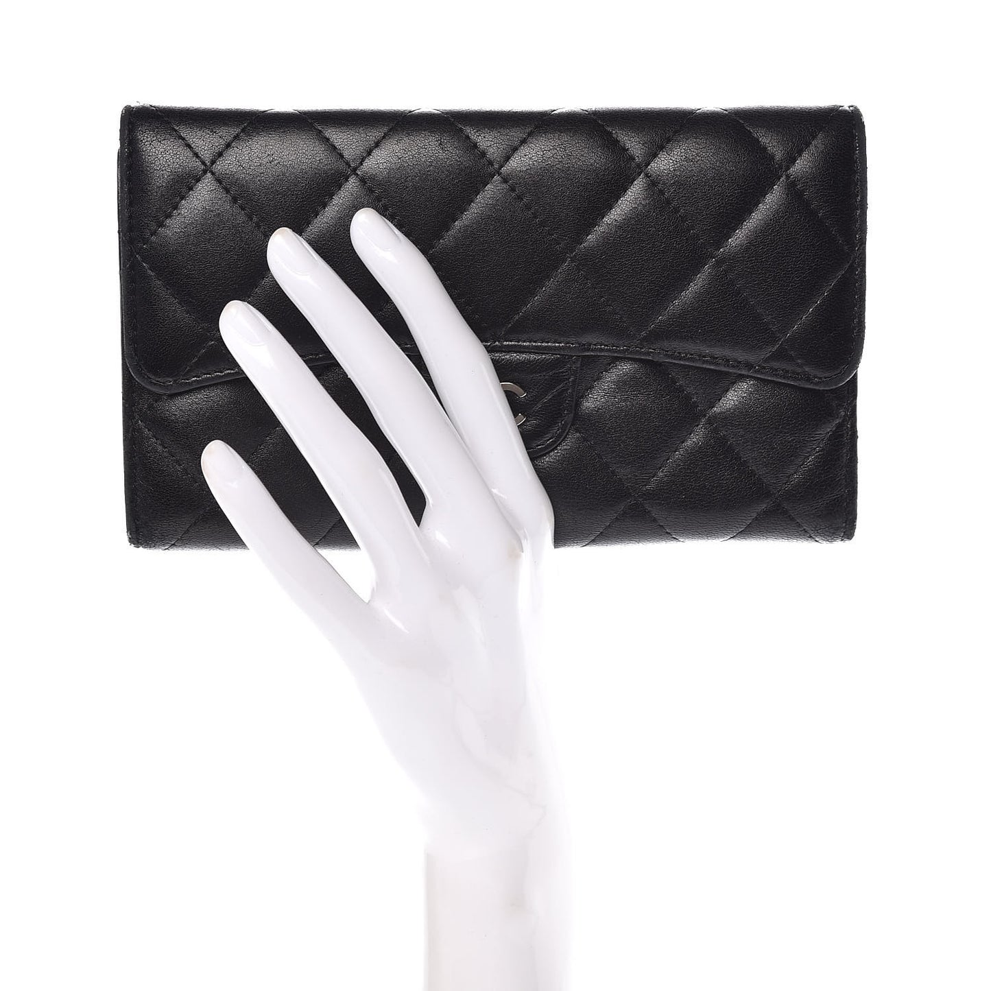 Lambskin Quilted Large Flap Wallet Black