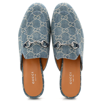 Gucci New Denim GG Malaga Kid Womens Princetown Slippers 37.5 Light Blue Royale 2 of 10