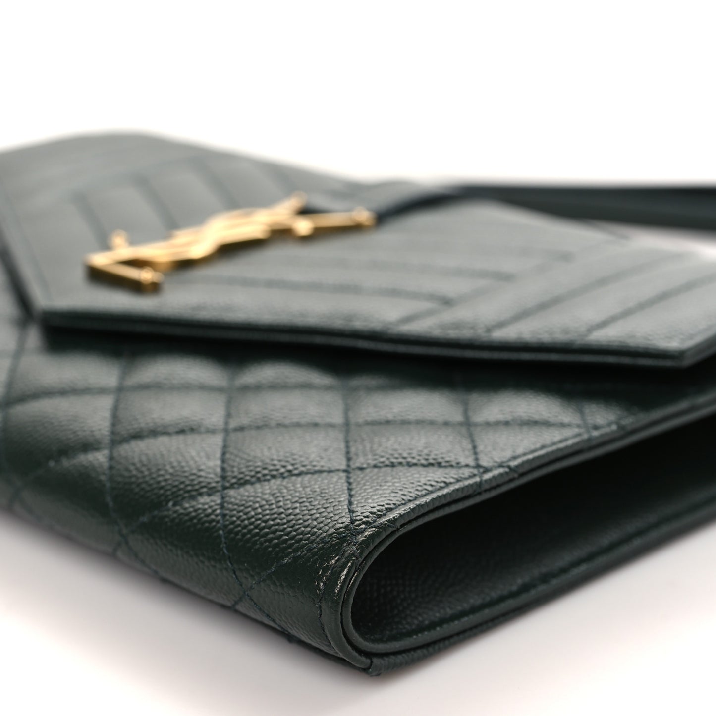 Grain De Poudre Textured Mixed Matelasse Triquilt Monogram Clutch Vert Fonce