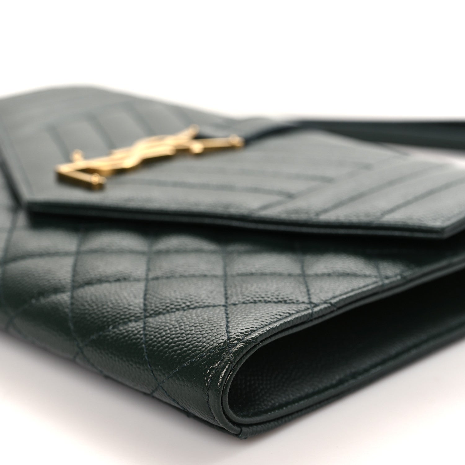 Saint Laurent Grain De Poudre Textured Mixed Matelasse Triquilt Monogram Clutch Vert Fonce 8 of 9