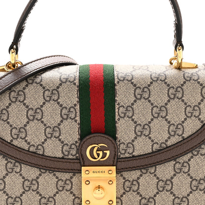 Gucci GG Supreme Monogram Textured Dollar Calfskin Web Small Ophidia Padlock Top Handle Bag Beige Ebony New Acero 8 of 10