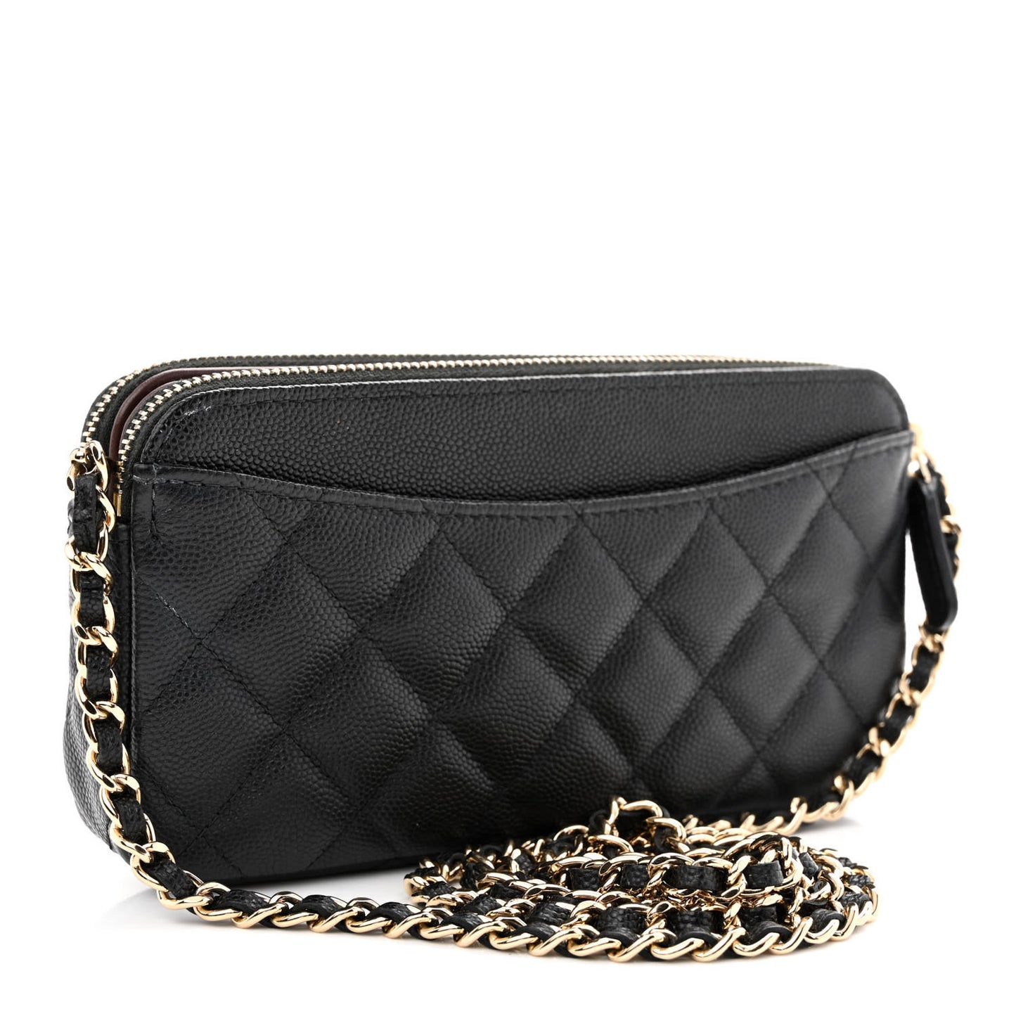 Caviar Quilted Small Clutch With Chain Black