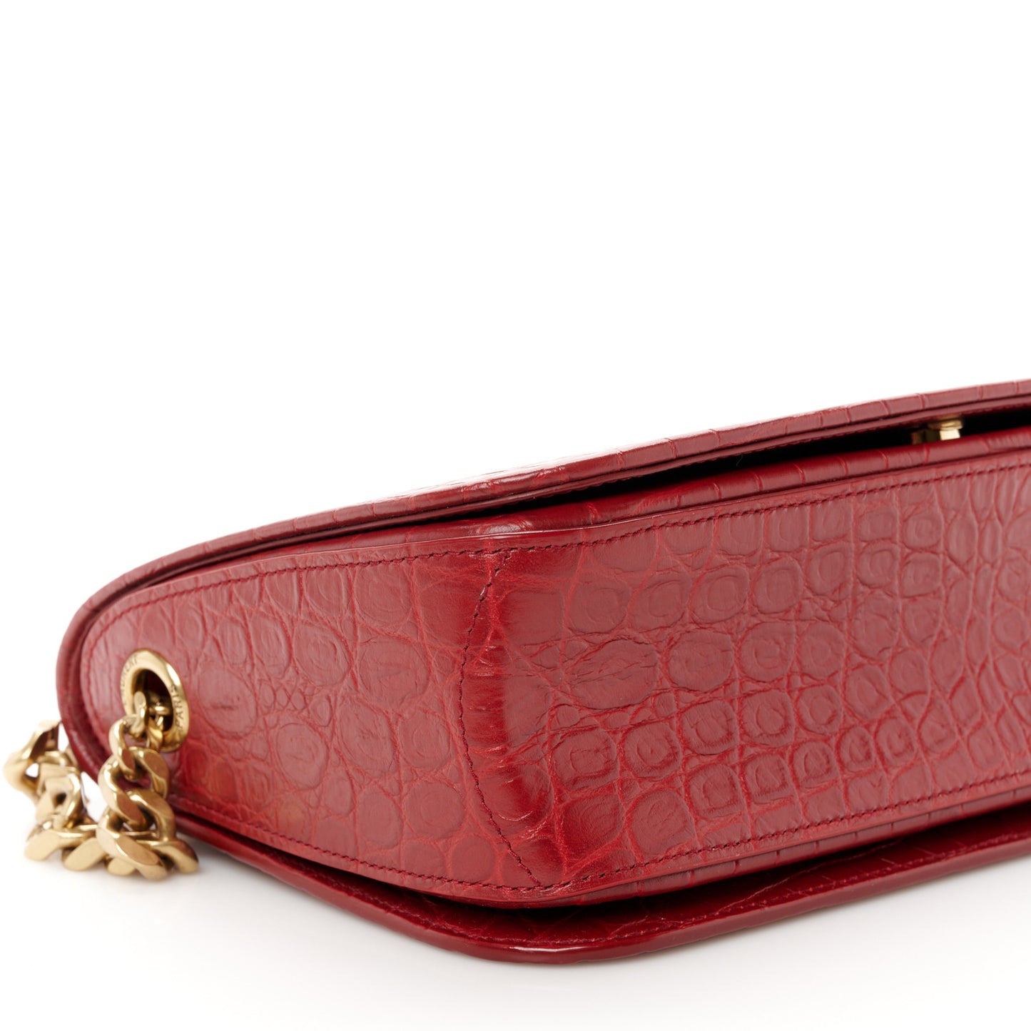 Calfskin Crocodile Embossed Elise Chain Shoulder Bag Red