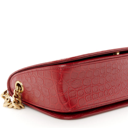 Saint Laurent Calfskin Crocodile Embossed Elise Chain Shoulder Bag Red 10 of 11