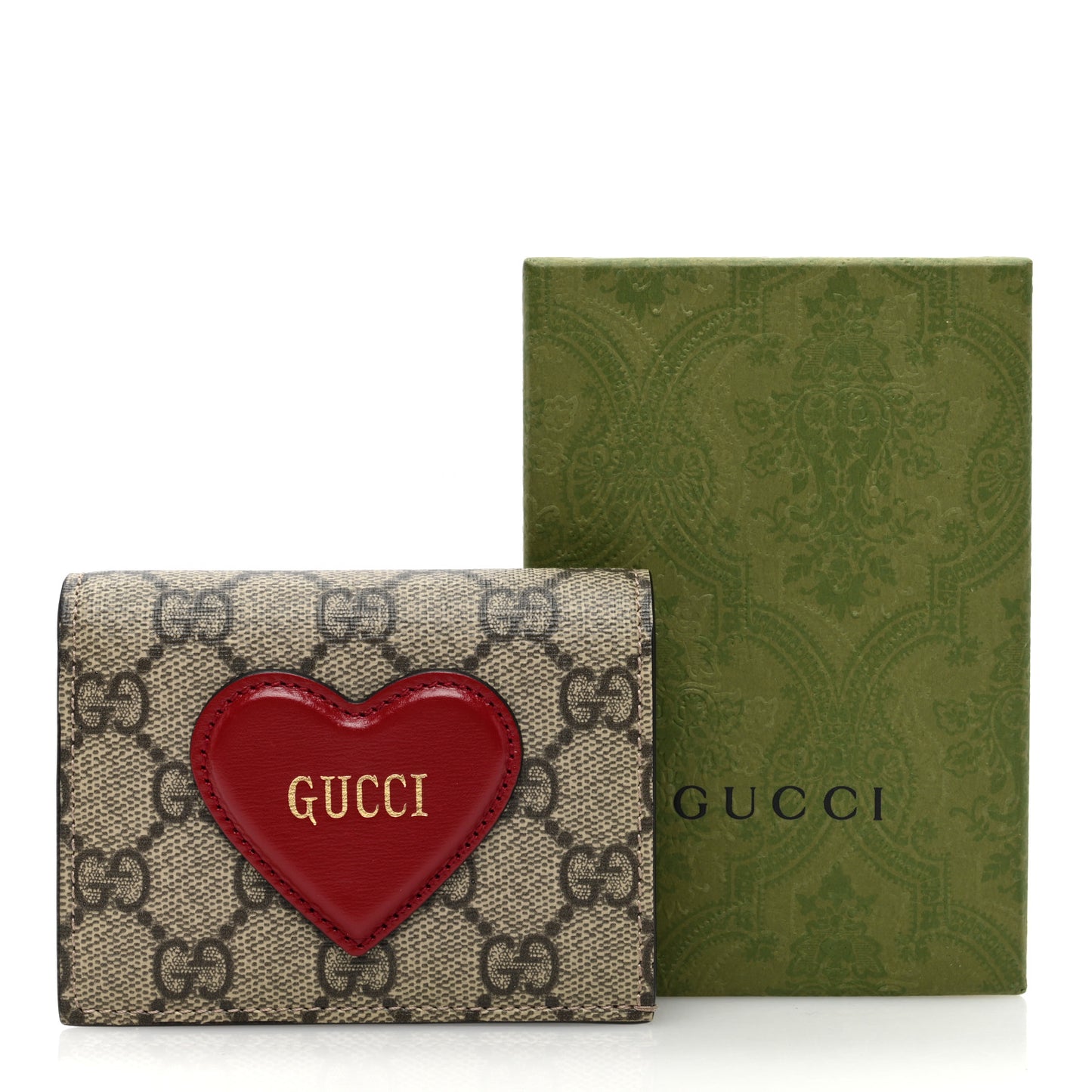 GG Supreme Monogram Script Logo Heart Card Case New Cherry Red Beige New Acero