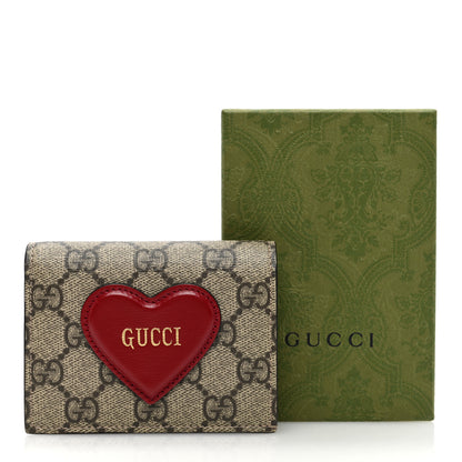 Gucci GG Supreme Monogram Script Logo Heart Card Case New Cherry Red Beige New Acero 7 of 7