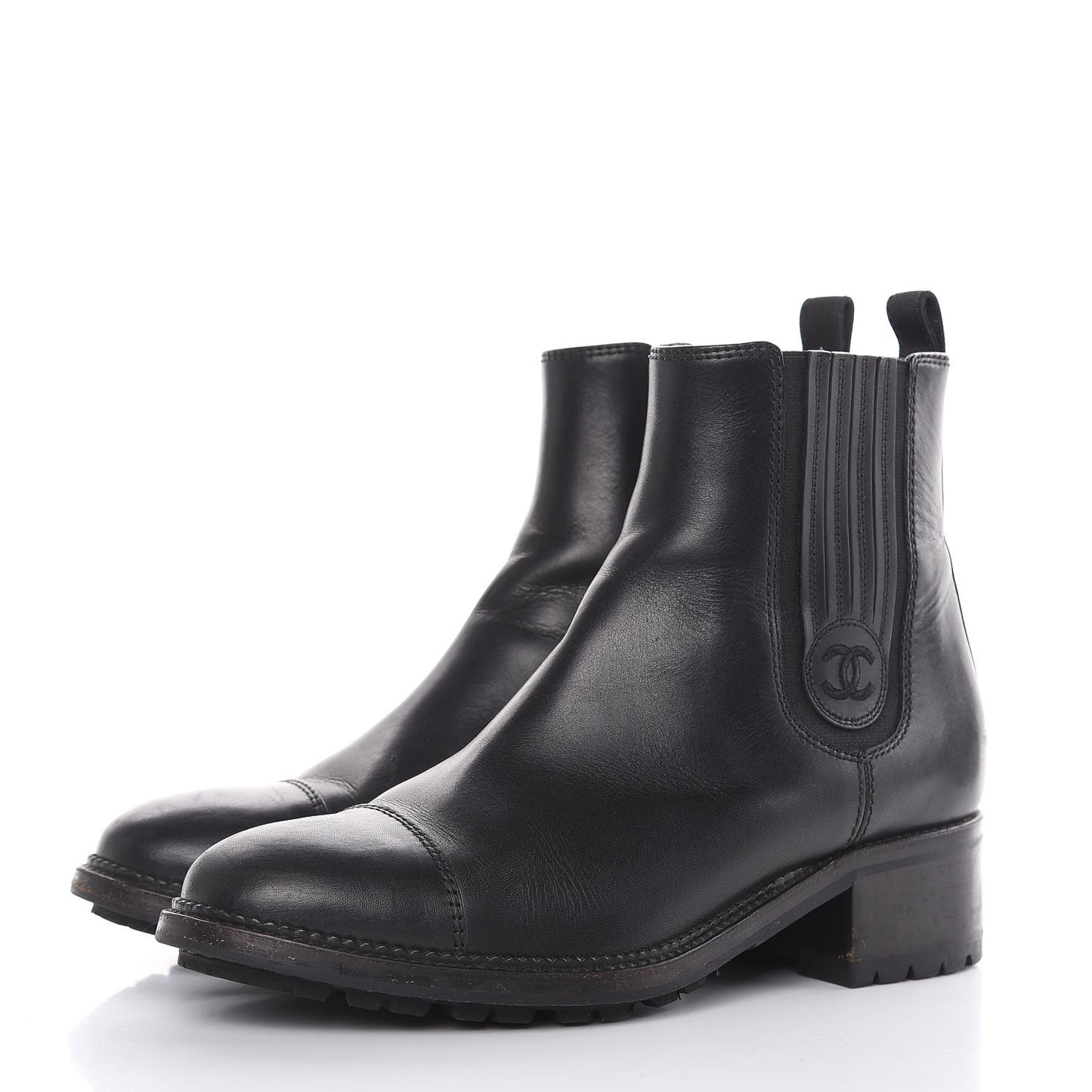 Calfskin Elastic Ankle Boots 38.5 Black