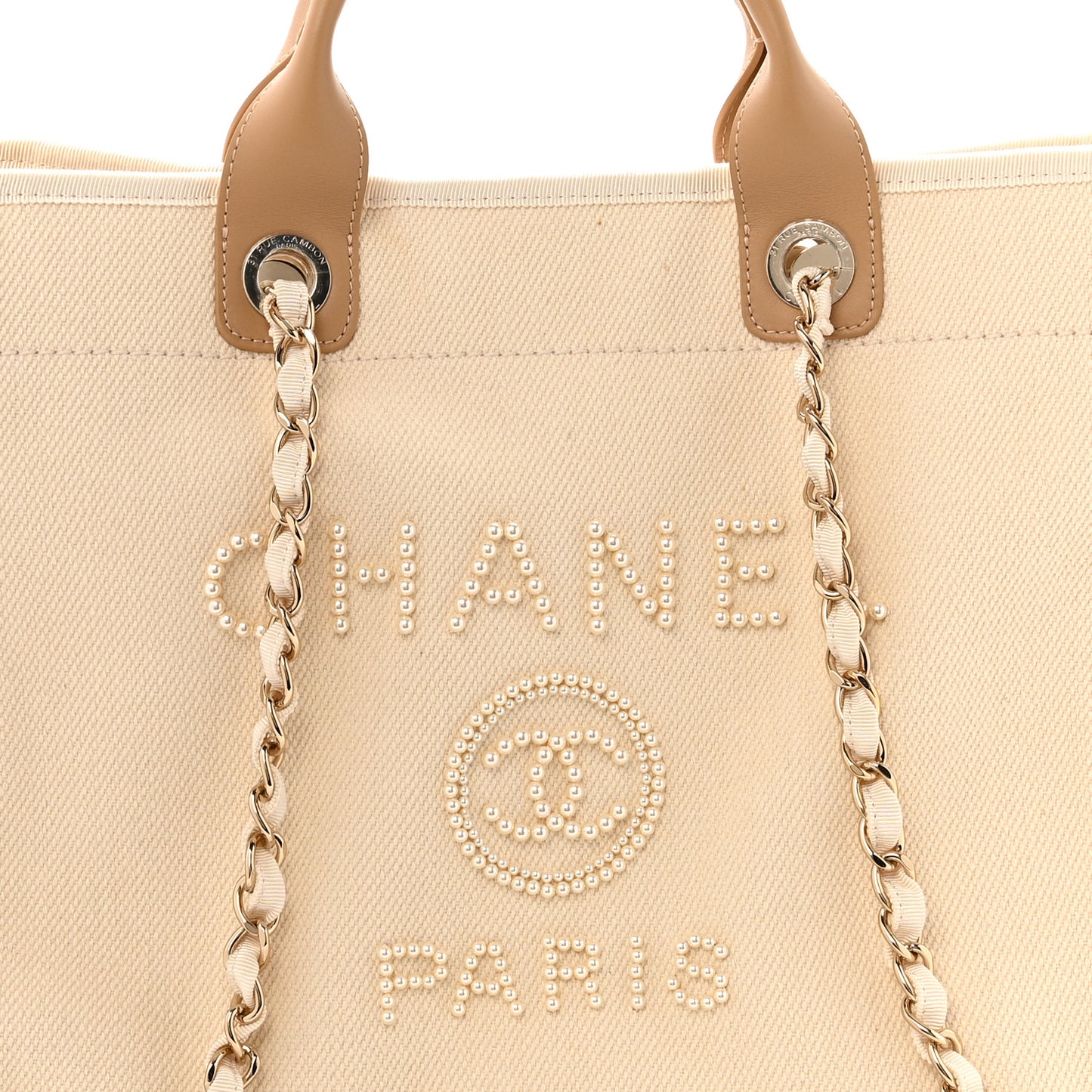Canvas Pearl Medium Deauville Tote Ecru Beige