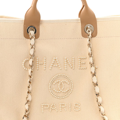 Chanel Canvas Pearl Medium Deauville Tote Ecru Beige 8 of 13