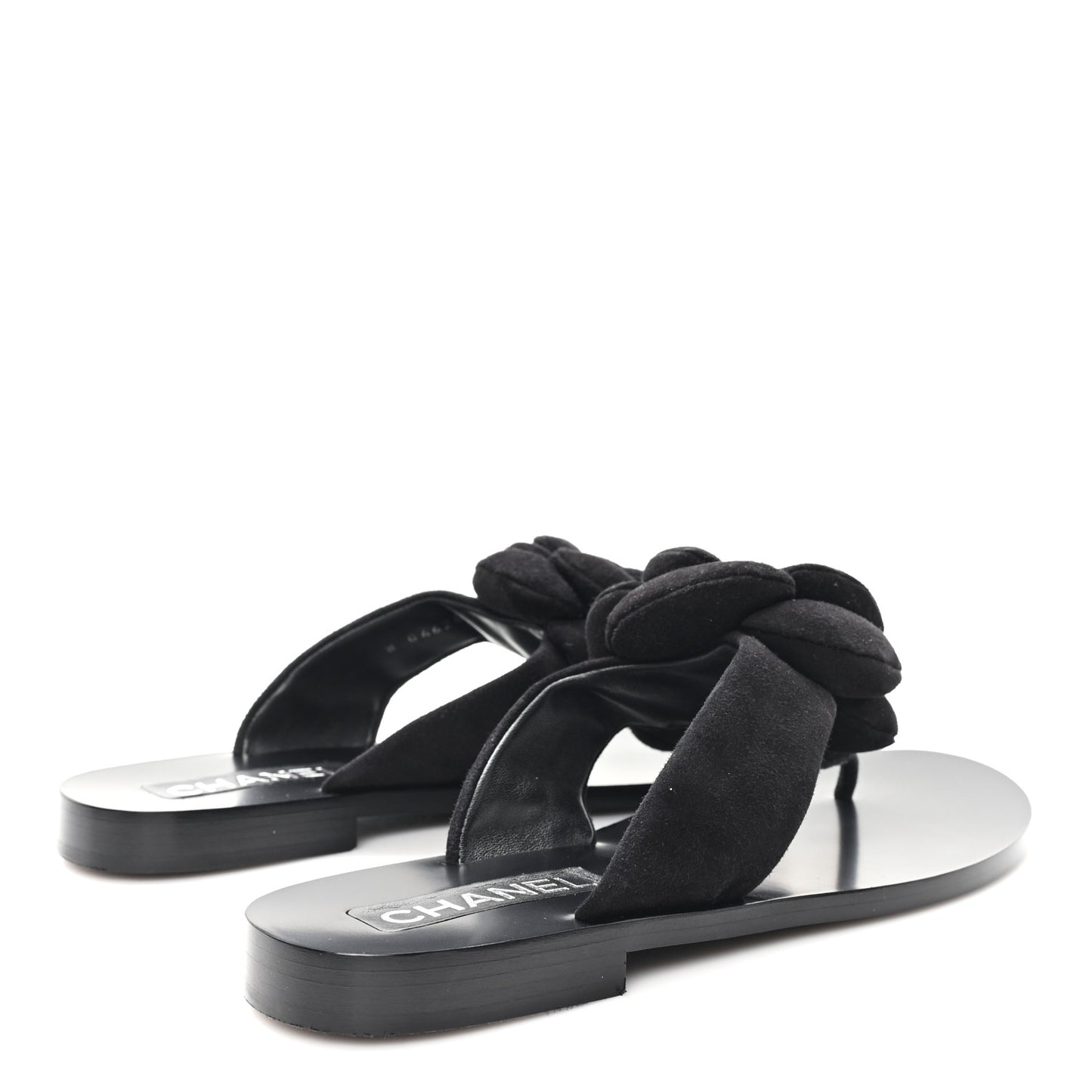 Suede Kidskin Pearl Camellia Thong Sandals 38.5 Black