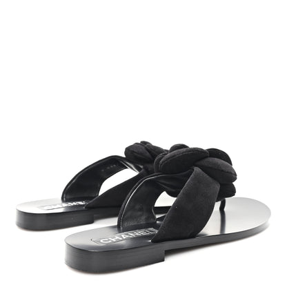 Chanel Suede Kidskin Pearl Camellia Thong Sandals 38.5 Black 5 of 10