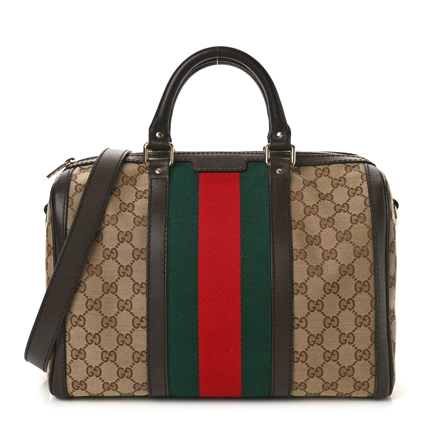 Monogram Selleria Calfskin Vintage Web Medium Boston Beige Ebony Cocoa